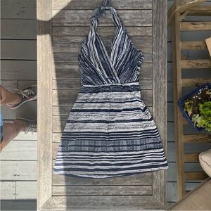 Athleta Navy and White Striped coverup Halter Dress